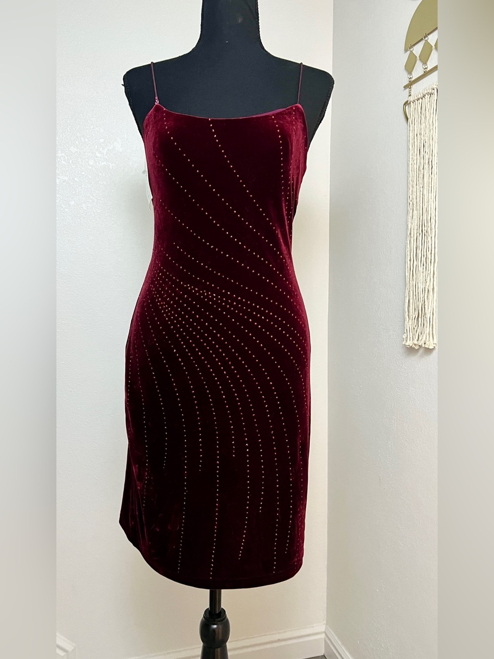 Vintage Byer Too! Spaghetti Strap Velvet Dress in Burgundy - XS/S